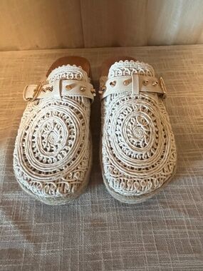 Boho Crochet Espadrille Platform Mules Studded Strap Cottagecore Sandals EU 38